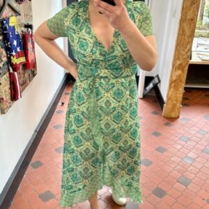 robe longue imprimé vintage vert